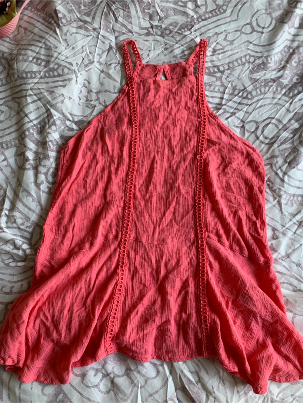 Hollister Coral Halter Strap Tank with Lace Trim